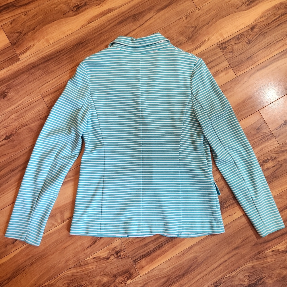 Talbots Turquoise Striped Spring Blazer Cotton Bl… - image 2